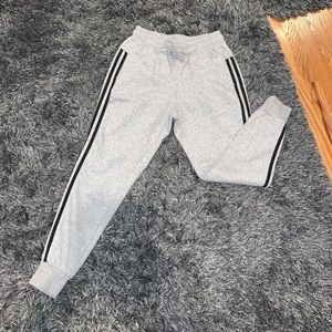 Gray adidas joggers.